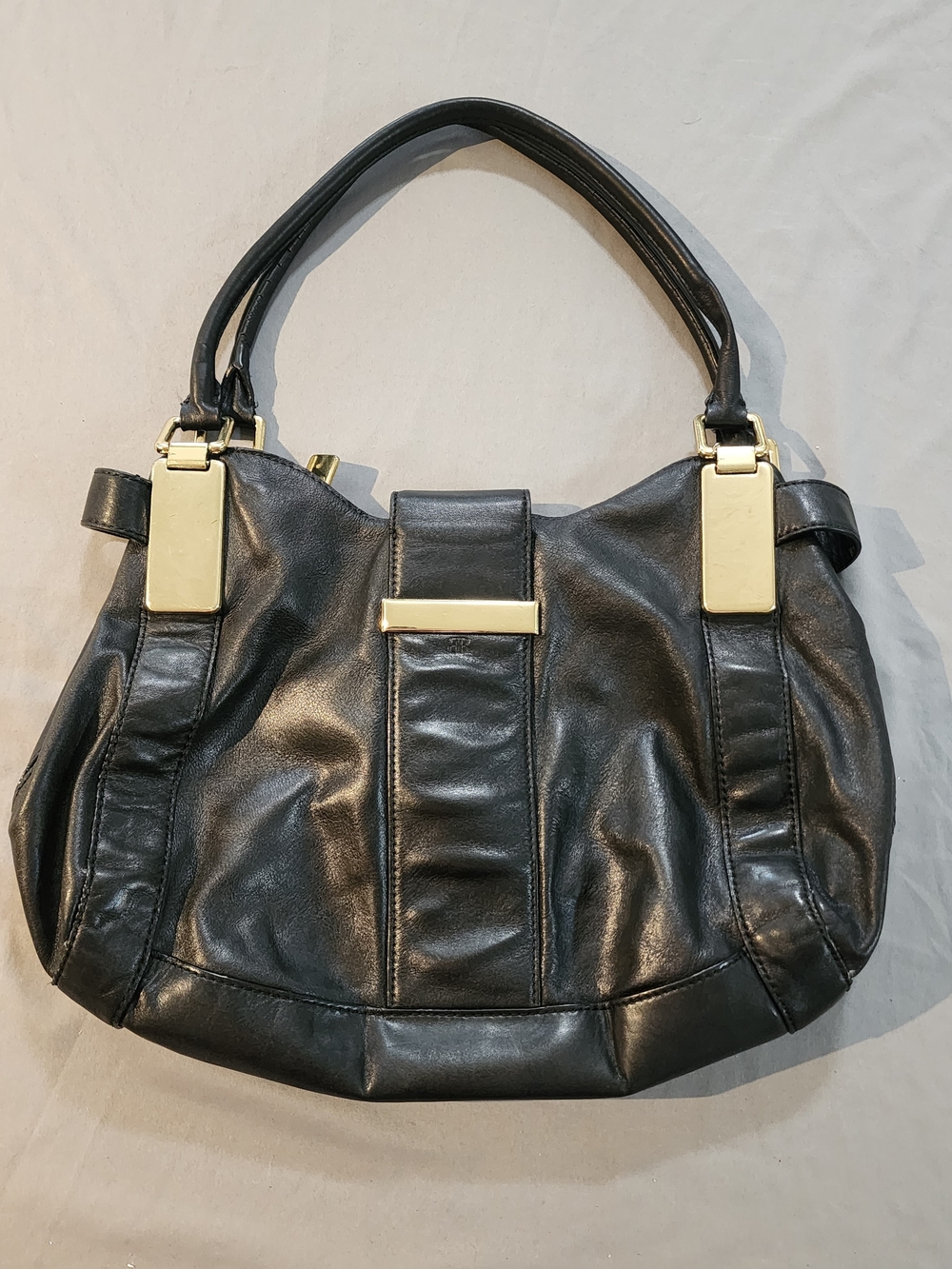 Classic Black Leather Satchel with Gold Hardware